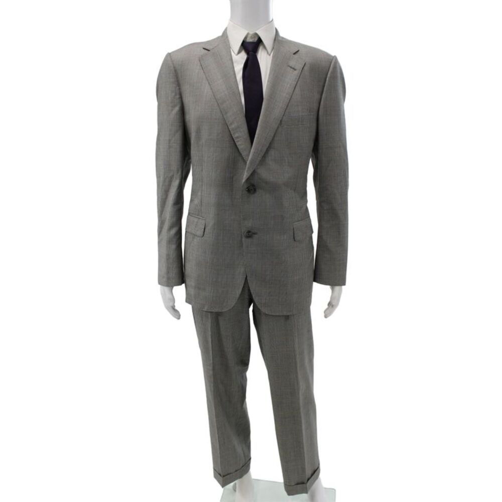 Paul Smith Mens 2 Piece Gray Plaid Wool Suit Size 43